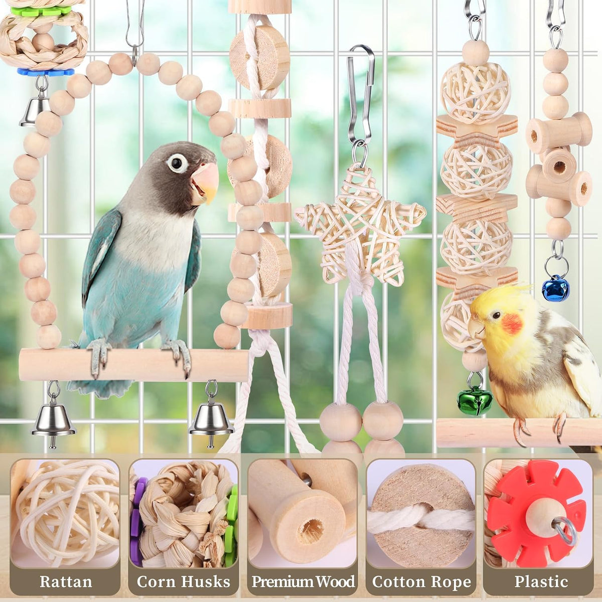 Bird Toy Set for Parakeets | More Ways to Climb, Chew, and Explore