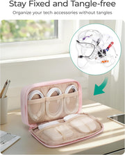 Electronics Organizer Travel Case for Cords Chargers Phones, Pink