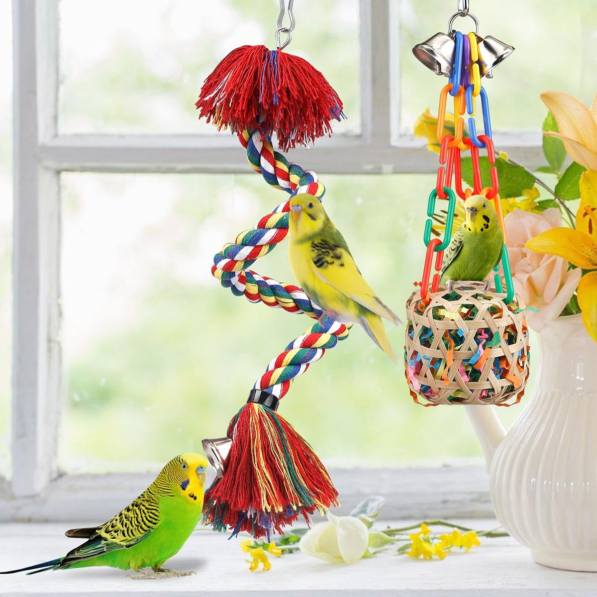 Bird Rope Perch with Bell | A Playful Place to Climb and Chew