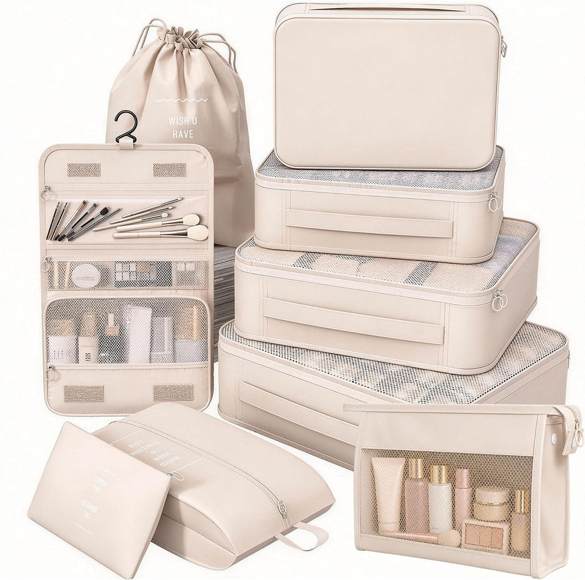 8 Set Packing Cubes for Travel, Suitcase Organizer Bags for Luggage (Cream)