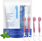 5 in 1 Mini Brushes-Disposable Toothbrushes with Toothpaste + Floss + Pick + Tongue Scraper | Travel Size | Individually Wrapped | Soft | Mint | Travel Set (Mint, 26 Pcs)