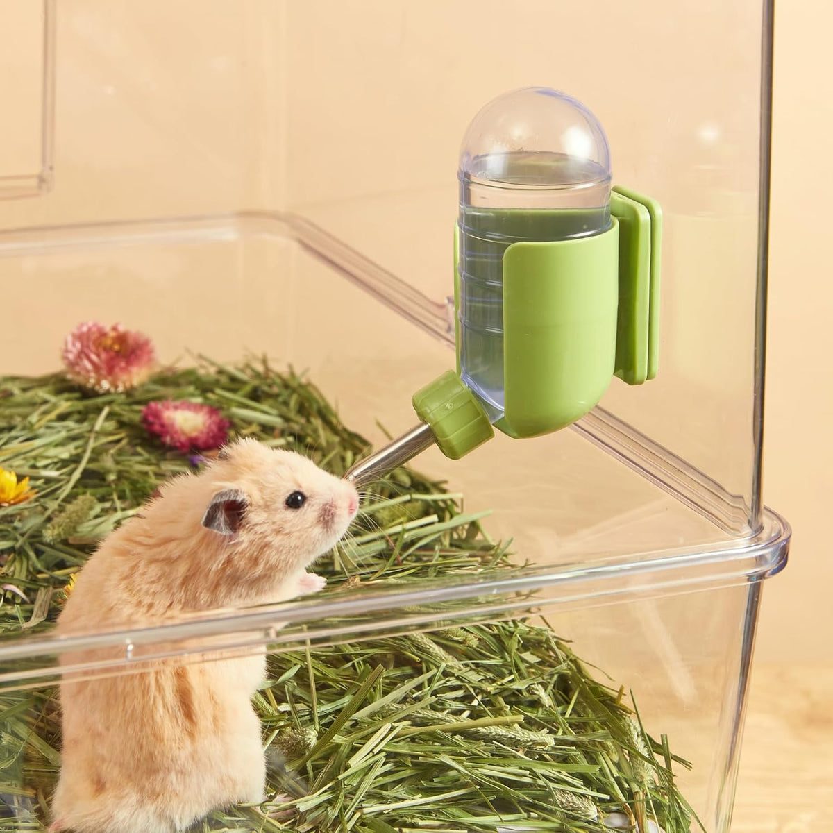 Hamster Water Bottle with Magnetic Holder, Freestanding Water Bottle for Glass Tanks, Suitable for Syrian Dwarf Hamsters Gerbils Mice Rats Degus (Grey, 4 Oz (Magnetic-Mounted))