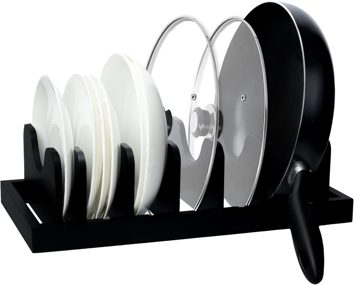 Bamboo Pot Lid Organizer Pot Lid Holder, Pot and Pan Organizer Drawer Organizer for Pot Lids, Pans, Cutting Boards & Baking Sheets, Dinner Plates, Reusable Containers in Cabinet Storage