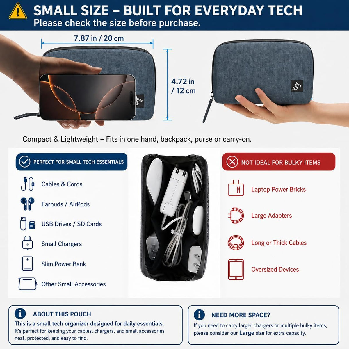 Compact Tech Organizer Pouch | Keep Cords and Chargers Easy to Find