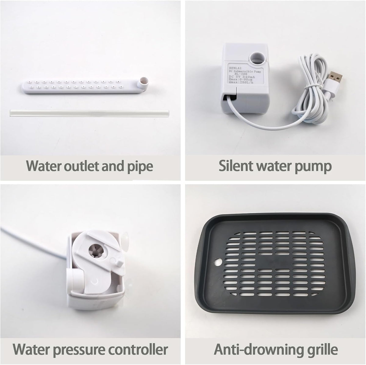 Automatic Bird Bath Shower for Cage,Parrot Bath Box with Pump,Parakeet Bathtub Electric Fountain Circulating Water Contains USB Power Plug for Cockatiel Lovebird Conure Budgie(Gray)