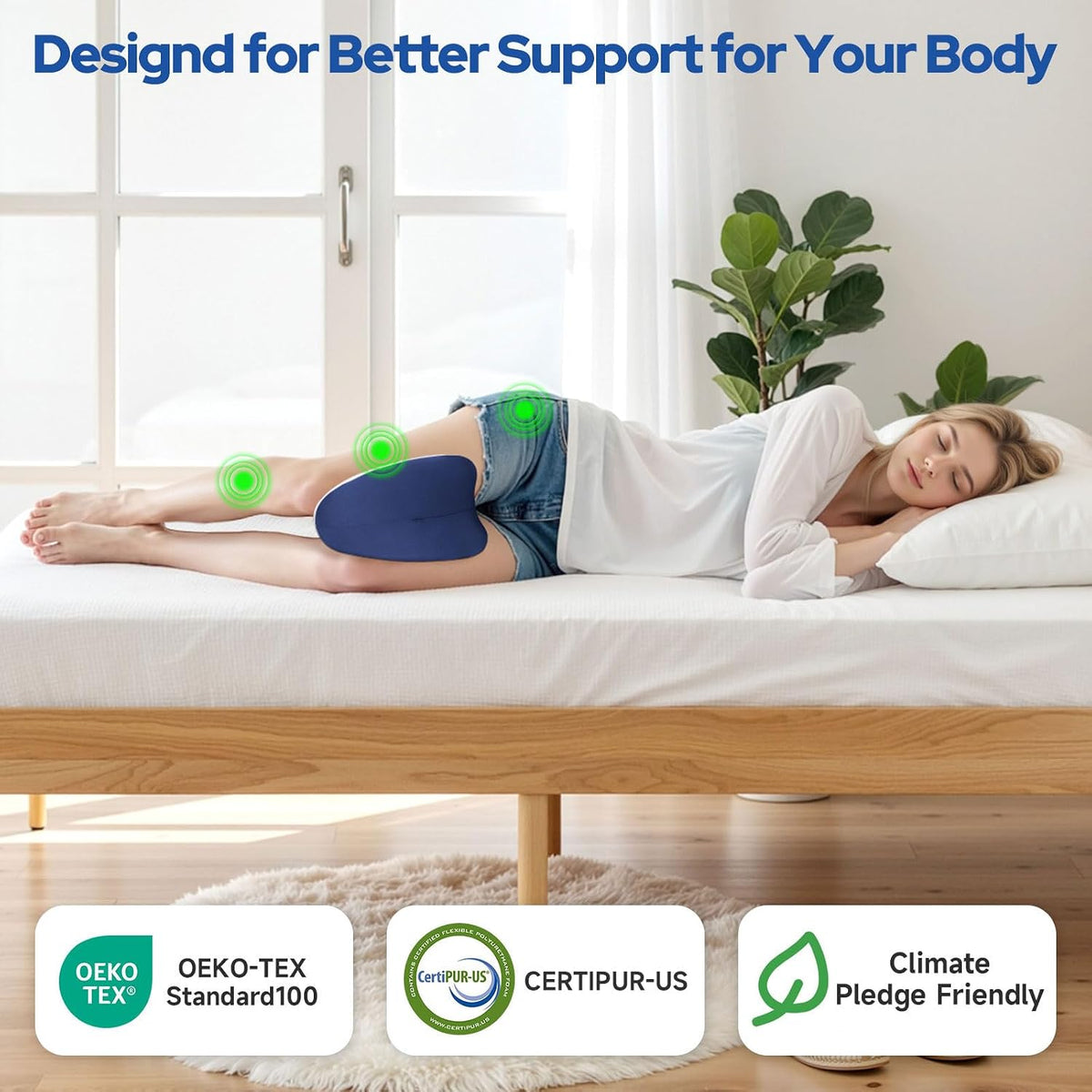 Knee Pillow for Side Sleepers | Memory Foam Leg Pillow for Pain Relief & Back Health Solutions