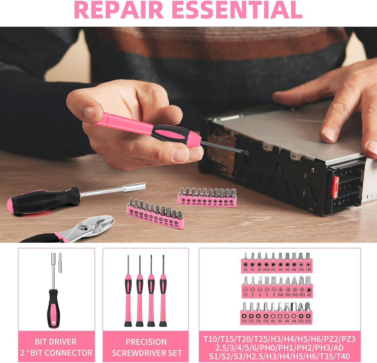 144-Piece Pink Household Tool Set | Everyday Fixes in One Case