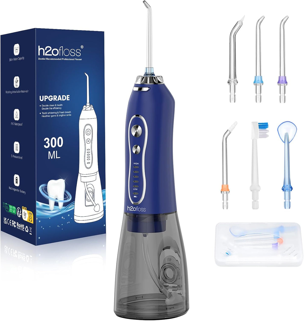 Water Dental Flosser Teeth Pick -Portable Oral Irrigator with 5 Modes, Rechargeable IPX7 Waterproof Orthodontic Teeth Cleaner Pick Cordless for Home Travel-300Ml Water Tank