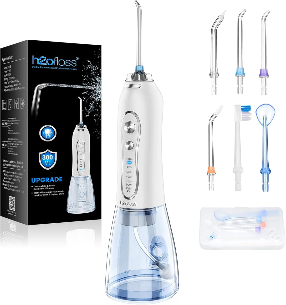 Water Dental Flosser Teeth Pick -Portable Oral Irrigator with 5 Modes, Rechargeable IPX7 Waterproof Orthodontic Teeth Cleaner Pick Cordless for Home Travel-300Ml Water Tank
