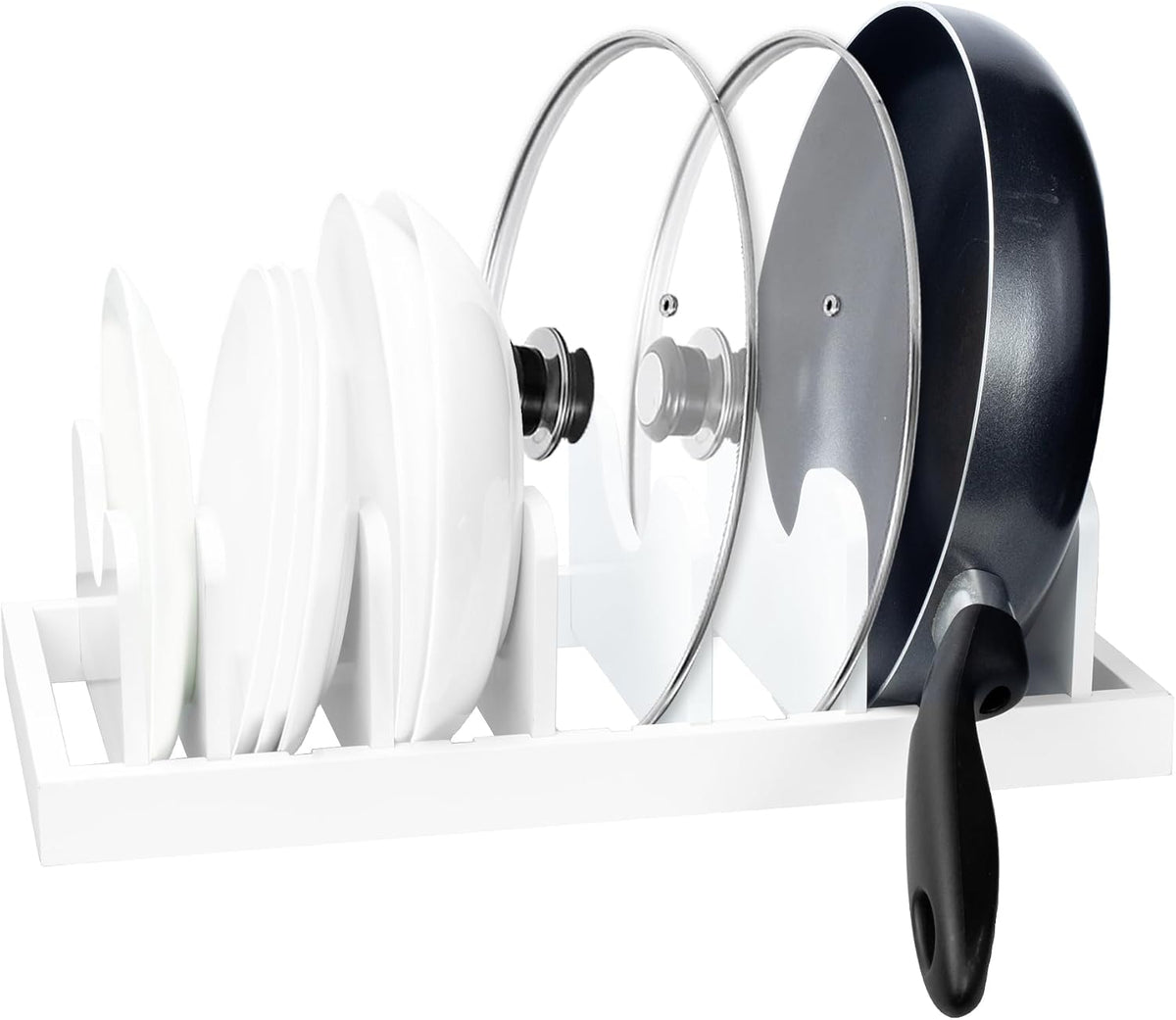 Bamboo Pot Lid Organizer Pot Lid Holder, Pot and Pan Organizer Drawer Organizer for Pot Lids, Pans, Cutting Boards & Baking Sheets, Dinner Plates, Reusable Containers in Cabinet Storage