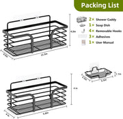 Shower Organizer with Soap Holder and Hooks for Bathroom (Black)