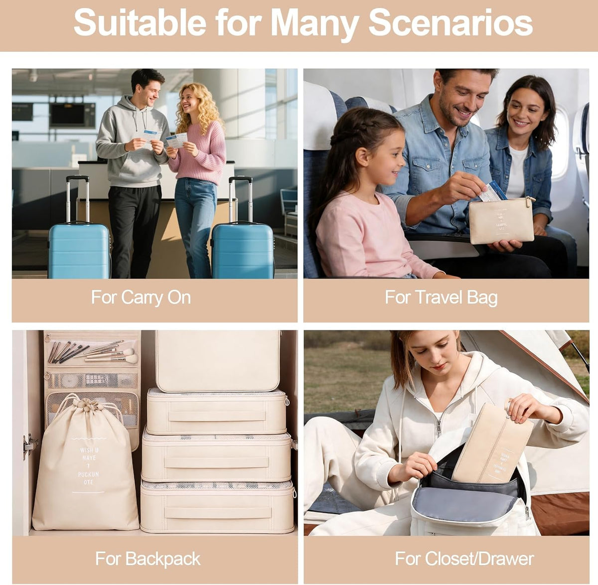 8 Set Packing Cubes for Travel, Suitcase Organizer Bags for Luggage (Cream)