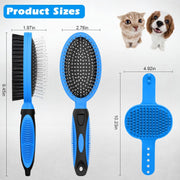 2PCS Pet Grooming Tools - Double-Sided Brush for Shedding and Bathing, Suitable for Short/Long Haired Dogs Cats and Horses, Deshedding Dog Brush, Mane & Tail Combs for Horses - Pet Supplies (Blue)